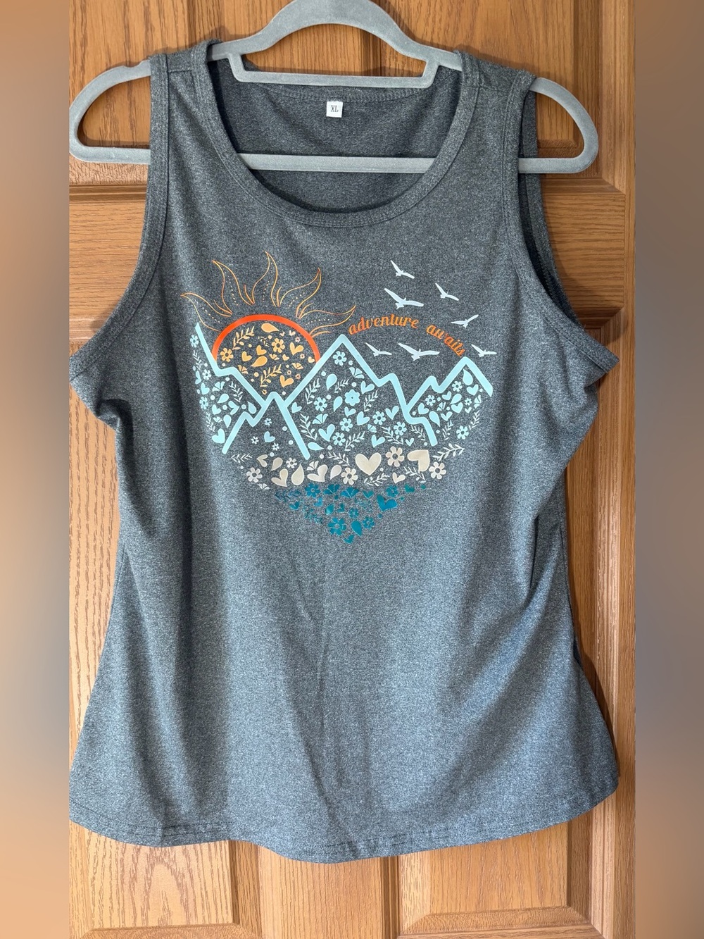 Adventure Awaits gray cotton tank top